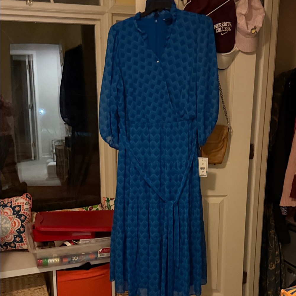 Maison Tara Vibrant Blue Long Sleeve Dress Plus Size
